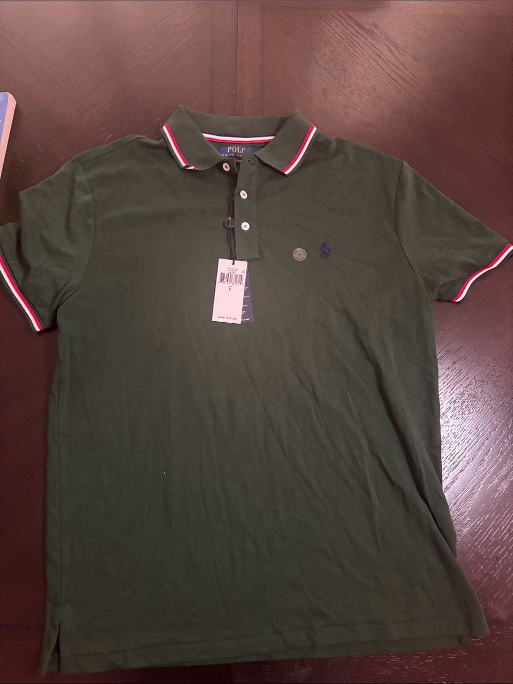Polo by Ralph Lauren Men’s Olive Green Polo with Red-White Trim